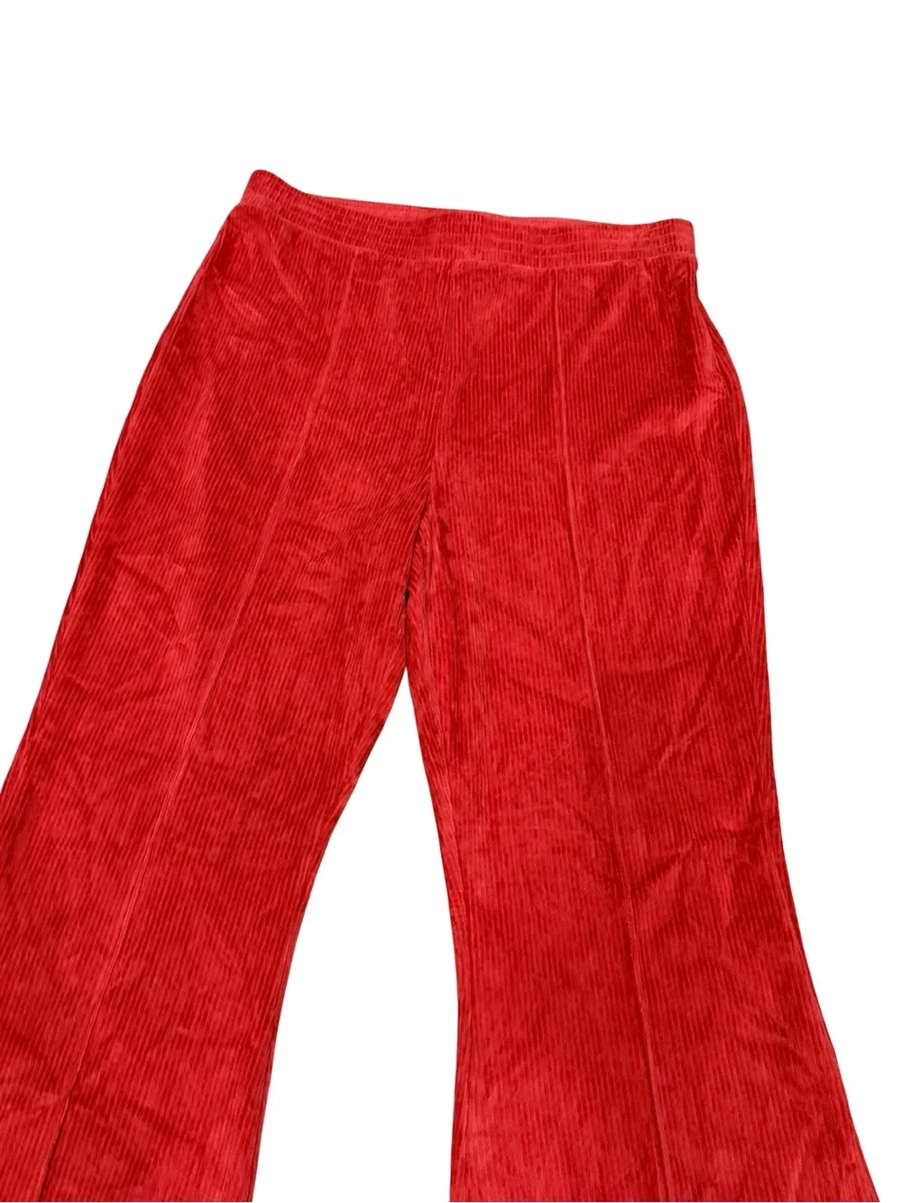 โจ Aerie Groove-On Velour High Waisted Flare Pants Red Ribbed Textured Size Large - Picture 6 of 16